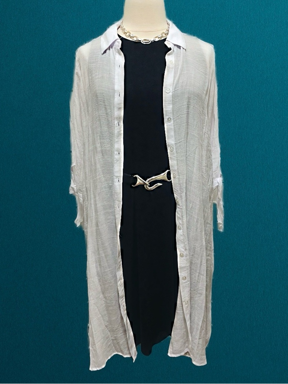 Mlle Gabrielle White Long Button Down Dress 2X